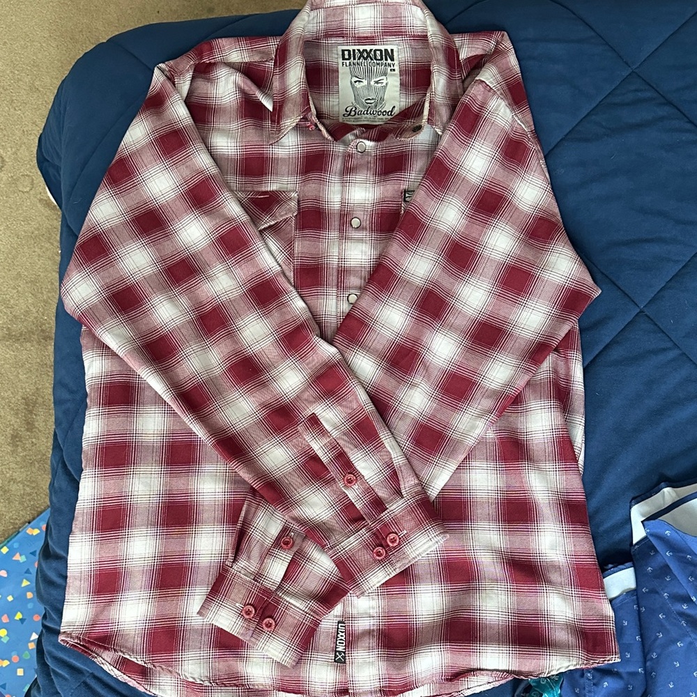 DIXXON Men's Burgundy and White Plaid Shirt The Badwood - Picture 2 of 5